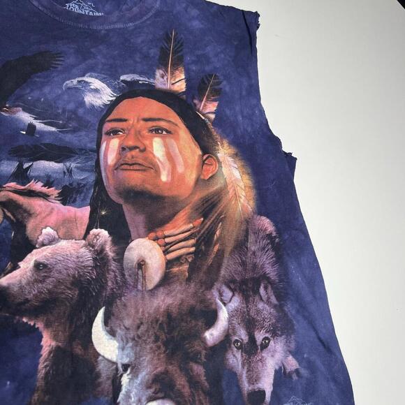 Vintage The Mountain Native American Spirit Animals Sleeveless T-Shirt L Tie Dye - Picture 4 of 6
